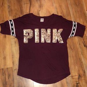 Girls PINK maroon T-shirt, with sequins